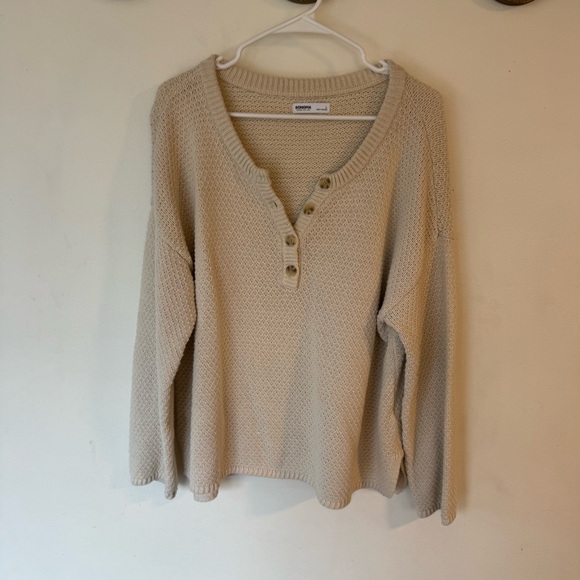 Sonoma ivory knit quarter button pullover oversized sweater size large - Picture 1 of 10